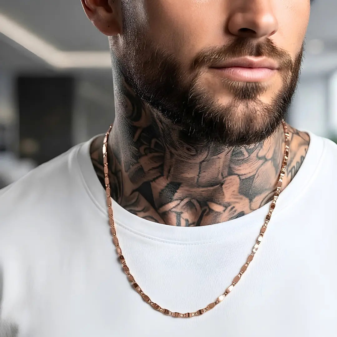 18K Rose Gold Filled Alternating Link Chain Necklace – 60cm Length, Tarnish-Proof Waterproof Disc Station Chain